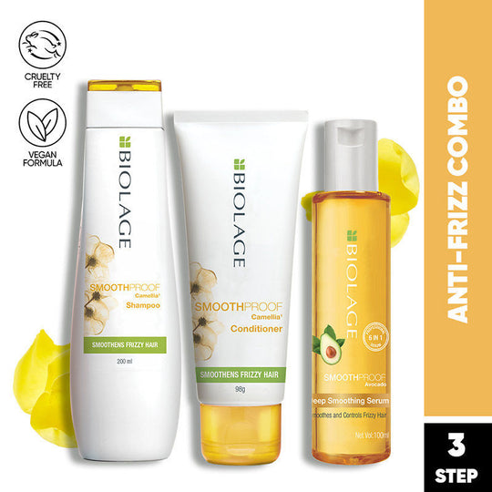 Biolage Smoothproof Professional Shampoo, 200ml + Conditioner, 96g + Hair Serum 100ml, 72HR Frizz Control Combo, 3 pieces