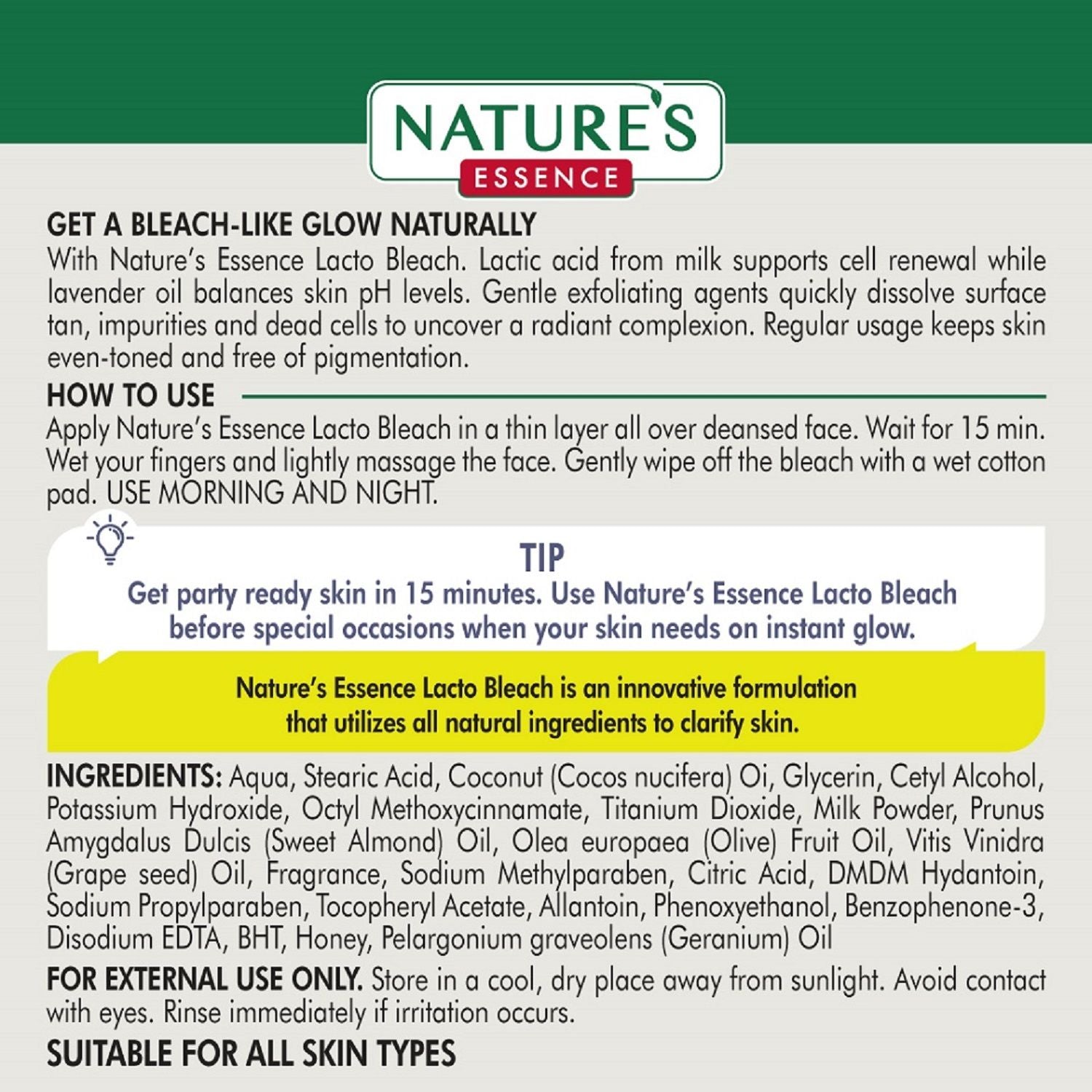 Nature's Essence Lacto Bleach Natural Milk Bleach Without Activator, 100g