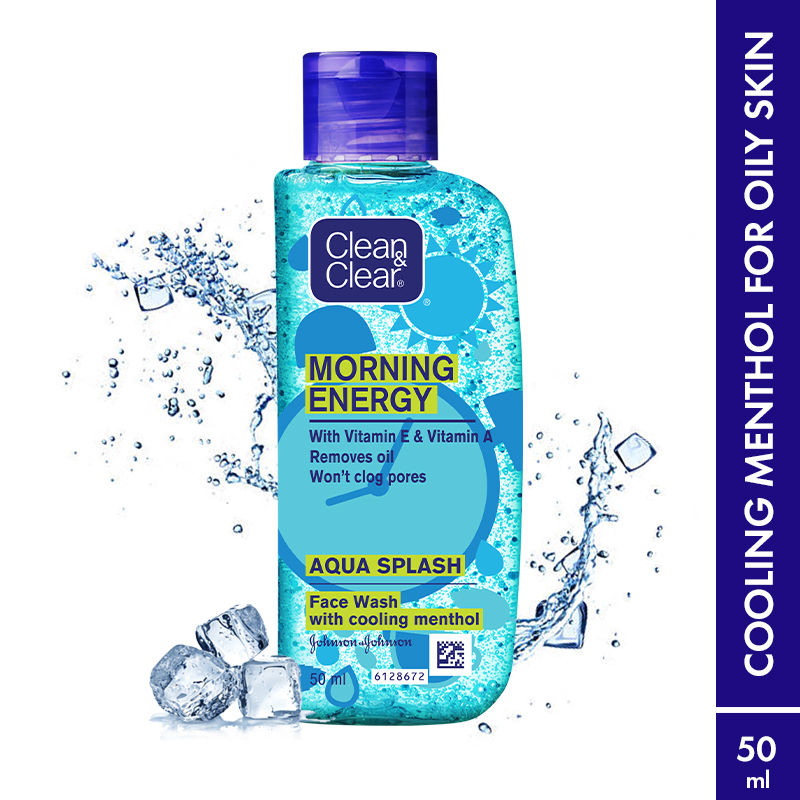 Clean & Clear Morning Energy Aqua Splash Face Wash - Gentle Cleanser with Menthol for Oily Skin, 50ml