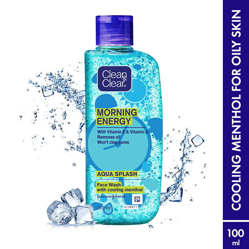 Clean & Clear Morning Energy Aqua Splash Face Wash - Gentle Cleanser with Menthol for Oily Skin, 100ml