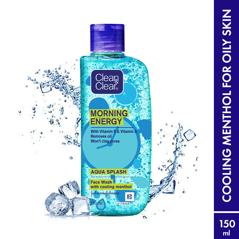Clean & Clear Morning Energy Aqua Splash Face Wash - Gentle Cleanser with Menthol for Oily Skin, 150ml