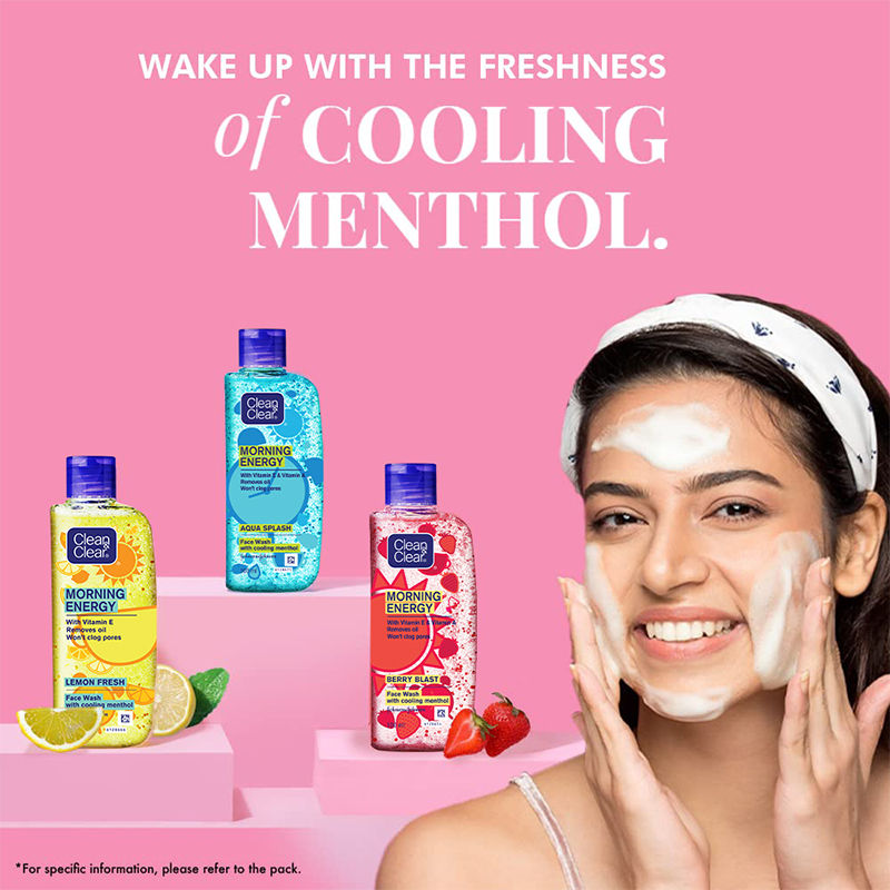 Clean & Clear Morning Energy Aqua Splash Face Wash - Gentle Cleanser with Menthol for Oily Skin, 150ml