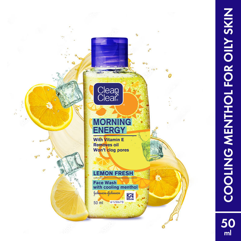 Clean & Clear Morning Energy Lemon Fresh Face Wash - Gentle Cleanser with Menthol for Oily Skin, 50ml