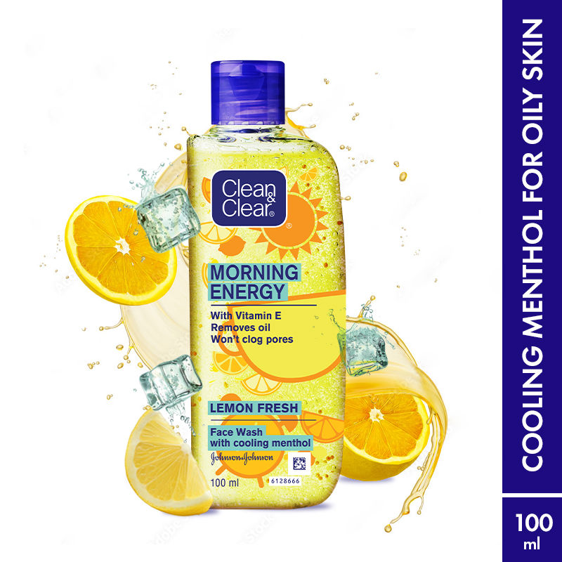 Clean & Clear Morning Energy Lemon Fresh Face Wash - Gentle Cleanser with Menthol for Oily Skin, 100ml