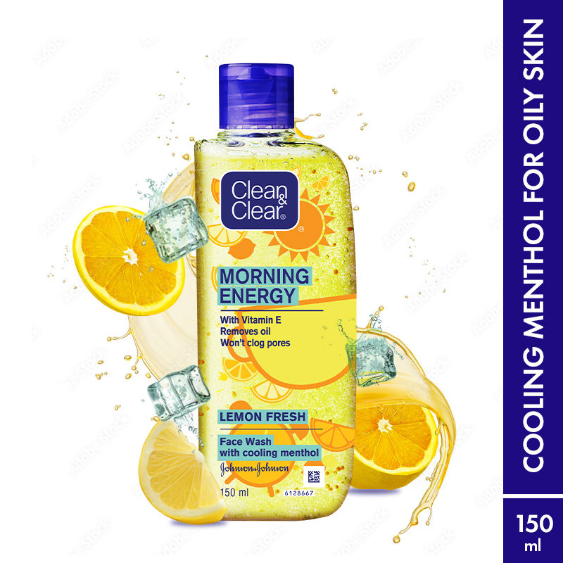 Clean & Clear Morning Energy Lemon Fresh Face Wash - Gentle Cleanser with Menthol for Oily Skin, 150ml