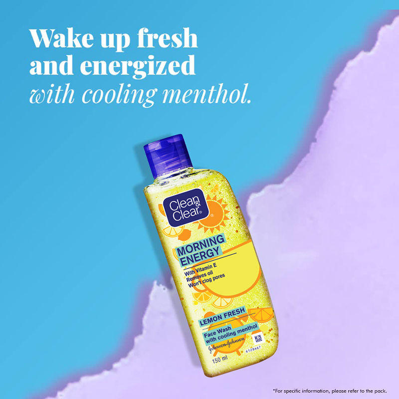 Clean & Clear Morning Energy Lemon Fresh Face Wash - Gentle Cleanser with Menthol for Oily Skin, 150ml
