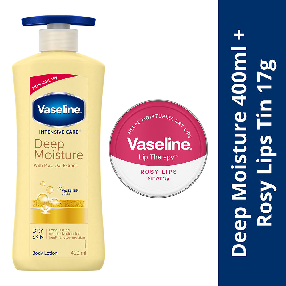 Vaseline Deep Moisture Body Lotion, 400ml With Rosy Lip Tin, 17g For Moisturized Skin & Sheer Pink Tint, 2 pieces Buy at Indicrest Image 2