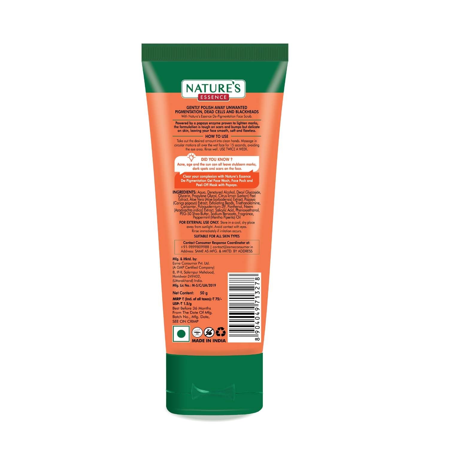 Nature's Essence De-Pigmentation Face Scrub for Women Papaya Face Scrub, Orange, 50g Buy at Indicrest Image 3