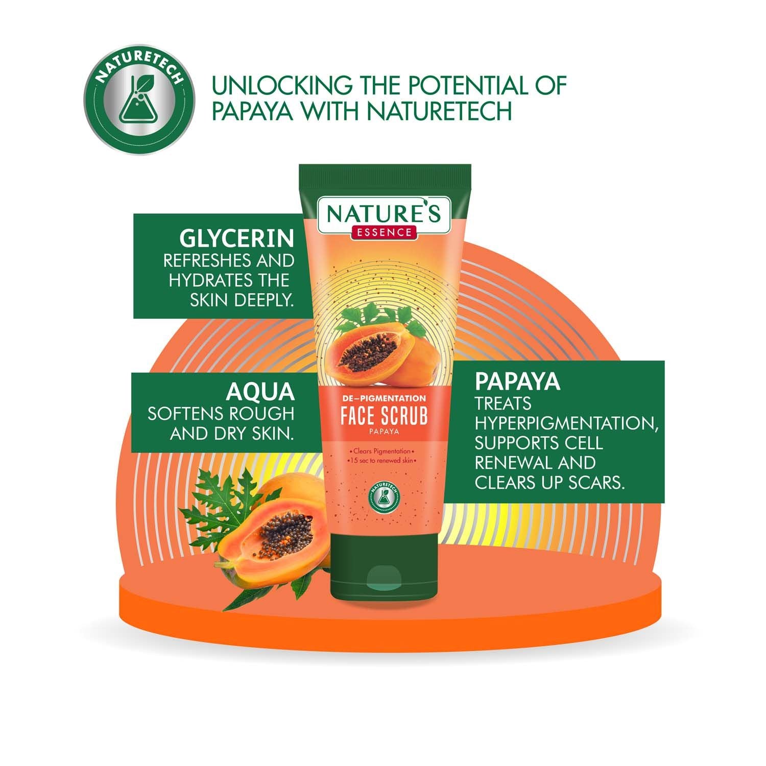 Nature's Essence De-Pigmentation Face Scrub for Women Papaya Face Scrub, Orange, 50g Buy at Indicrest Image 7