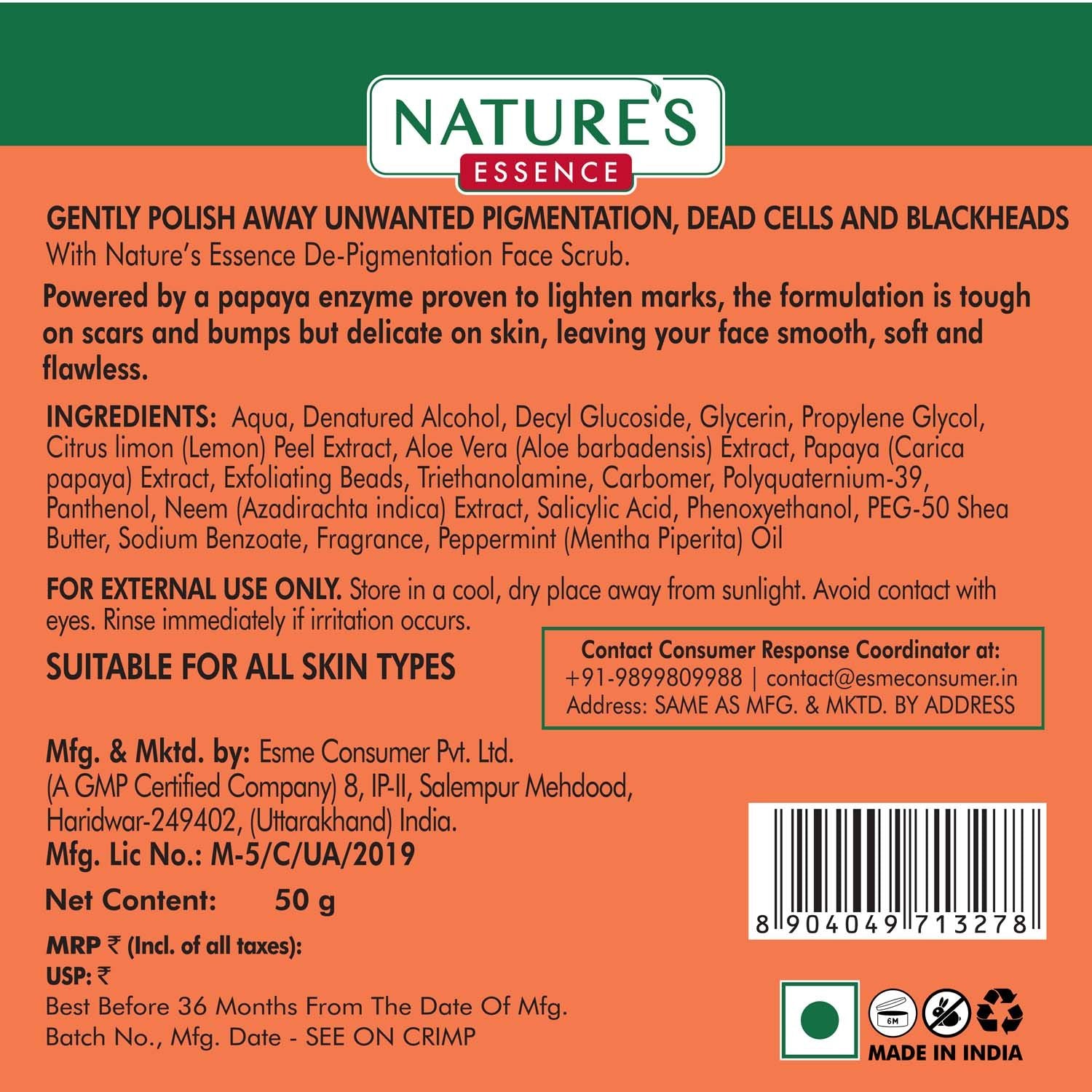 Nature's Essence De-Pigmentation Face Scrub for Women Papaya Face Scrub, Orange, 50g Buy at Indicrest Image 8