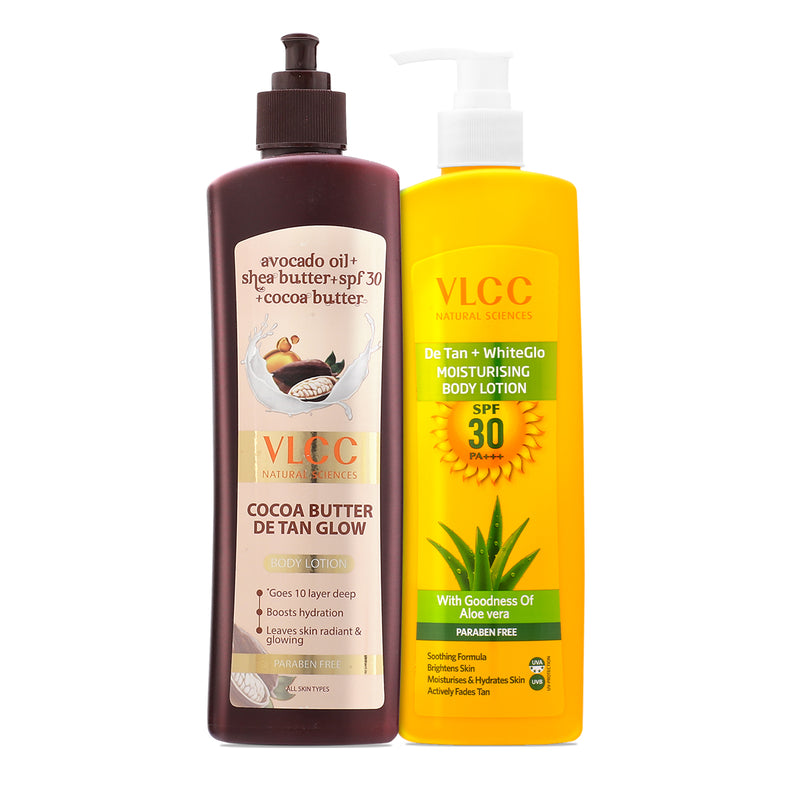 VLCC Cocoa Butter and DeTan + WhiteGlo Moisturising Body Lotion SPF 30 PA+++ - Buy from Indicrest