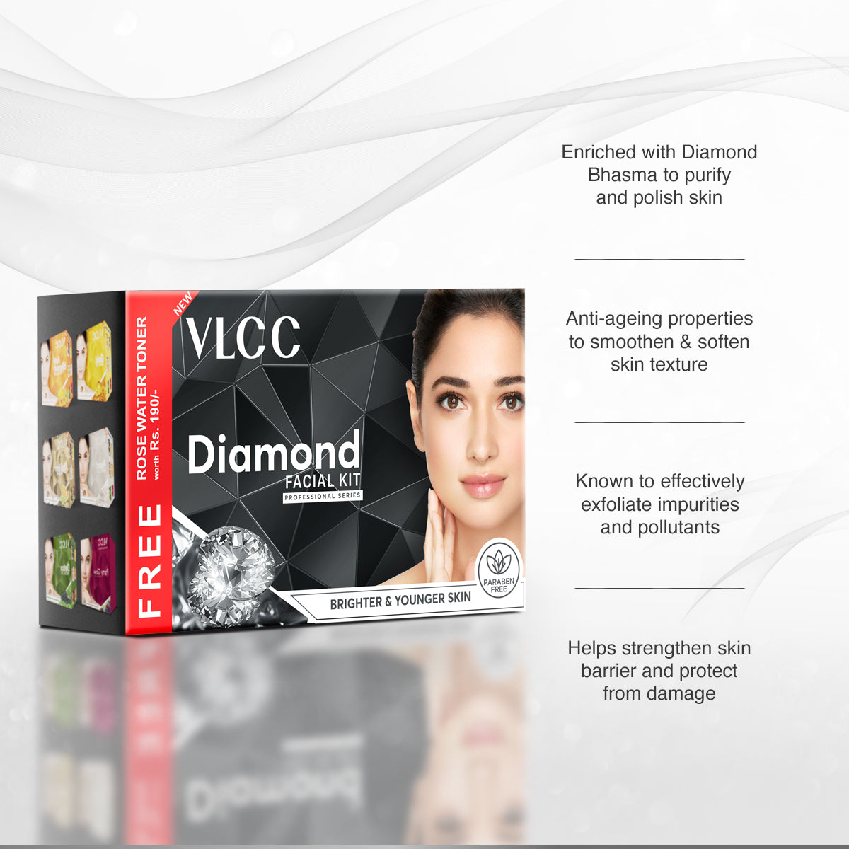 VLCC Diamond Facial Kit with Free Rose Water Toner and Insta Glow Bleach - Image 2 - Buy from Indicrest