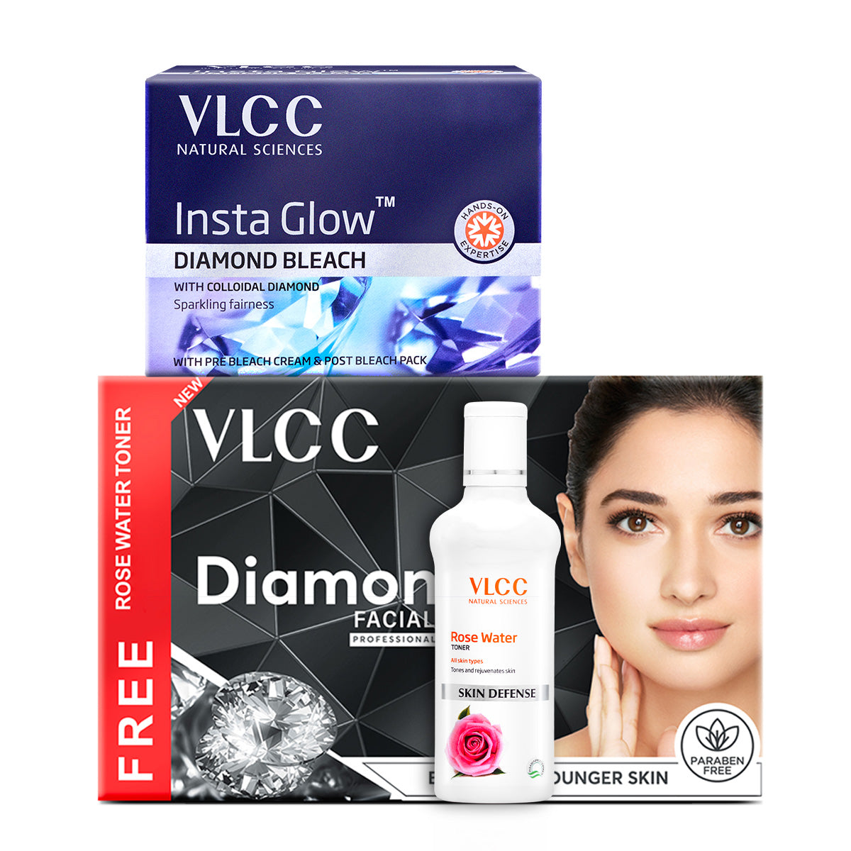 VLCC Diamond Facial Kit with Free Rose Water Toner and Insta Glow Bleach - Buy from Indicrest