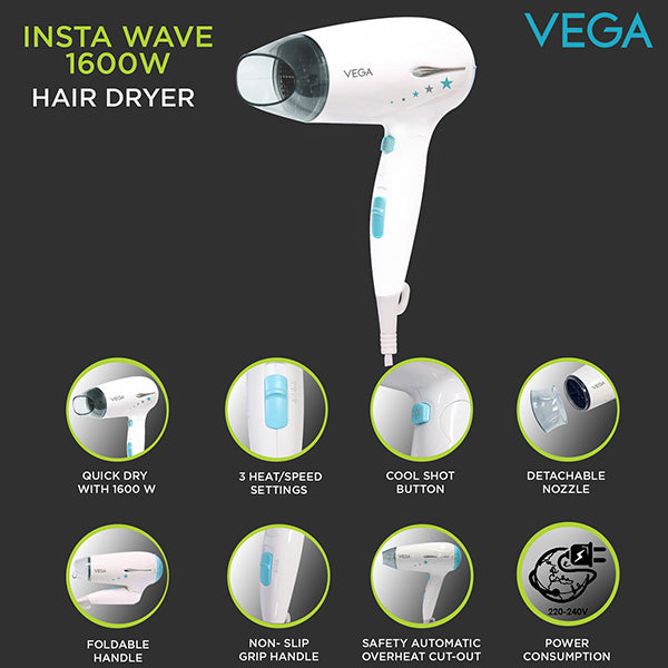 Vega Insta Wave 1400-1600 Watts Hair Dryer - VHDH-22