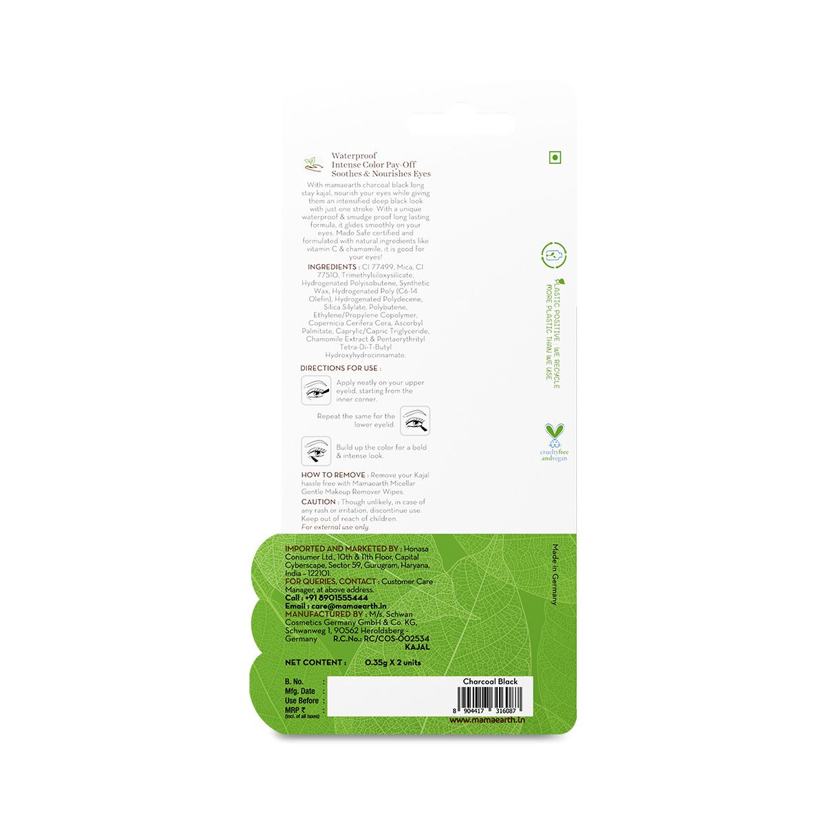 Mamaearth, Pack of 2 Charcoal Black Long Stay Kajal with Vitamin C & Chamomile for 11-Hour Smudge-free Stay - Image 7 - Buy from Indicrest