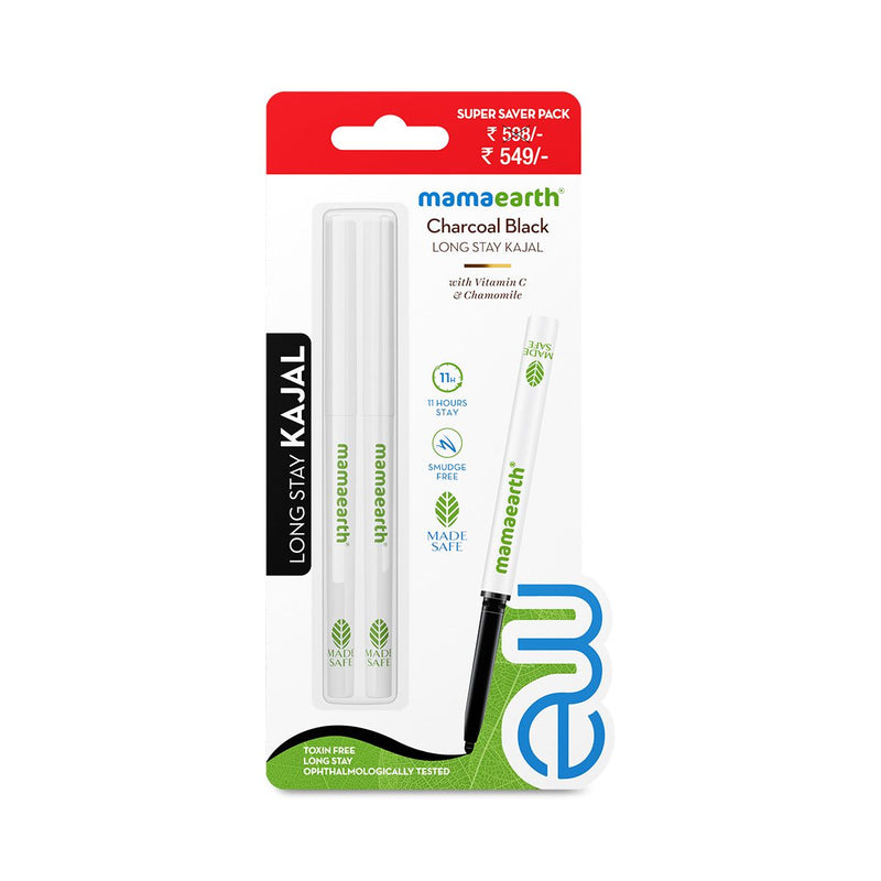 Mamaearth, Pack of 2 Charcoal Black Long Stay Kajal with Vitamin C & Chamomile for 11-Hour Smudge-free Stay - Buy from Indicrest