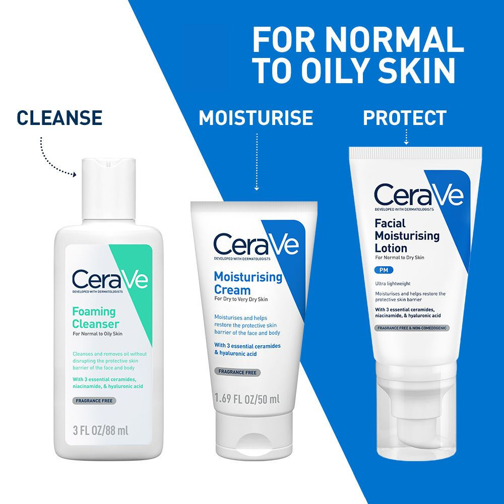 CeraVe Facewash, 88ml & Moisturizer, 50ml Combo with Ceramides - Daily Skincare Routine For Normal To Oily Skin, 2 pieces Buy at Indicrest Image 2