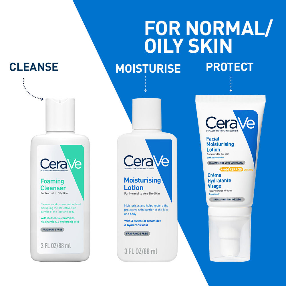 CeraVe Facewash & AM Moisturizing Lotion with SPF 30 Combo - Morning Routine for Oily Skin, 2 pieces Buy at Indicrest Image 2