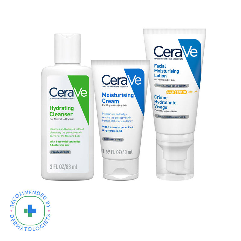 CeraVe Morning Skincare Combo of Facewash, Moisturizer, SPF 50- Routine for Normal To Dry Skin Buy at Indicrest