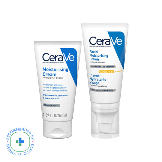 CeraVe Sun Protection Combo - AM lotion SPF 50 Sunscreen & Moisturizing Cream For Dry Skin Buy at Indicrest