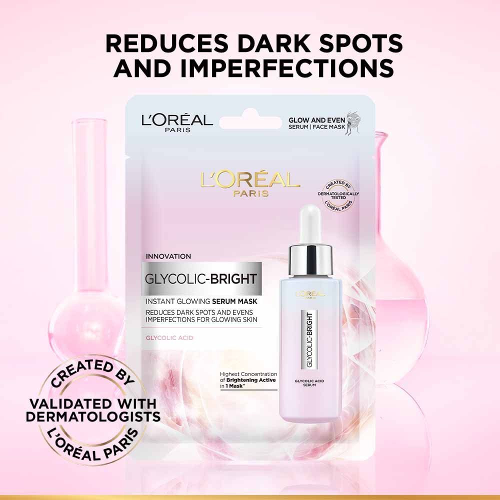 L'Oreal Paris Glycolic Bright Glowing Serum Sheet Mask, Face Mask for Glowing Skin, 22g Buy at Indicrest Image 2
