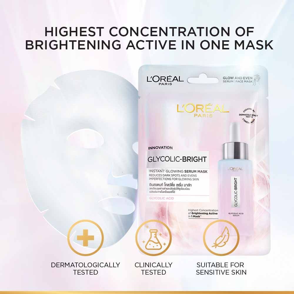 L'Oreal Paris Glycolic Bright Glowing Serum Sheet Mask, Face Mask for Glowing Skin, 22g Buy at Indicrest Image 4