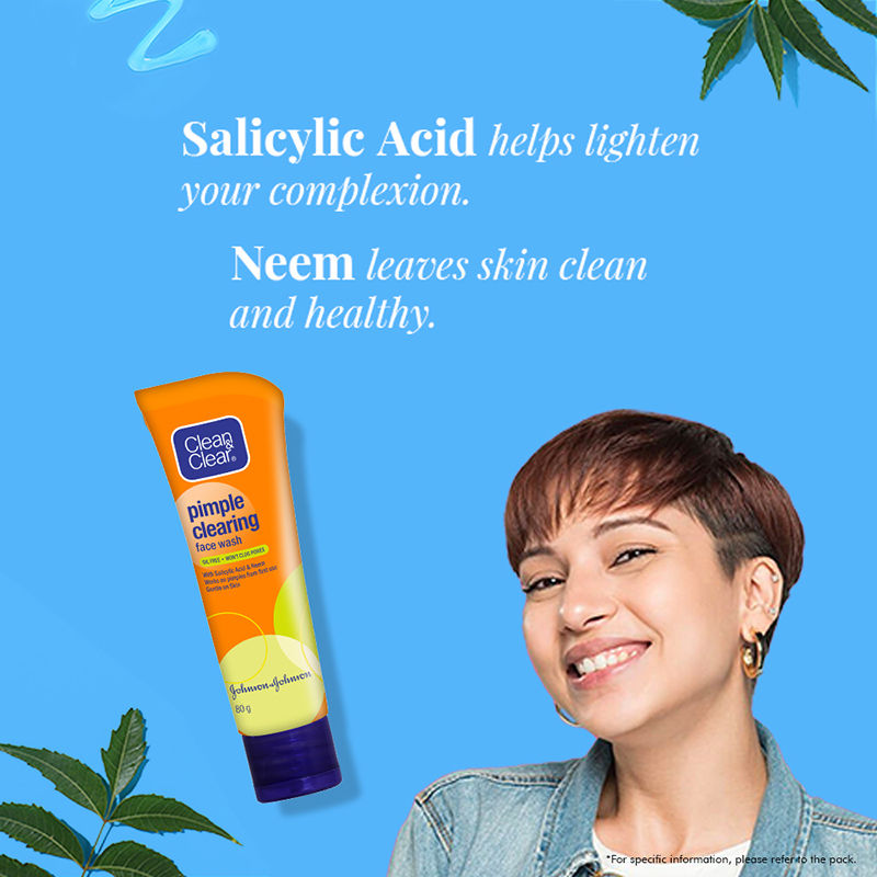 Clean & Clear Pimple Clearing Face Wash with Neem & Salicylic Acid for Oily and Acne-Prone Skin, 80g