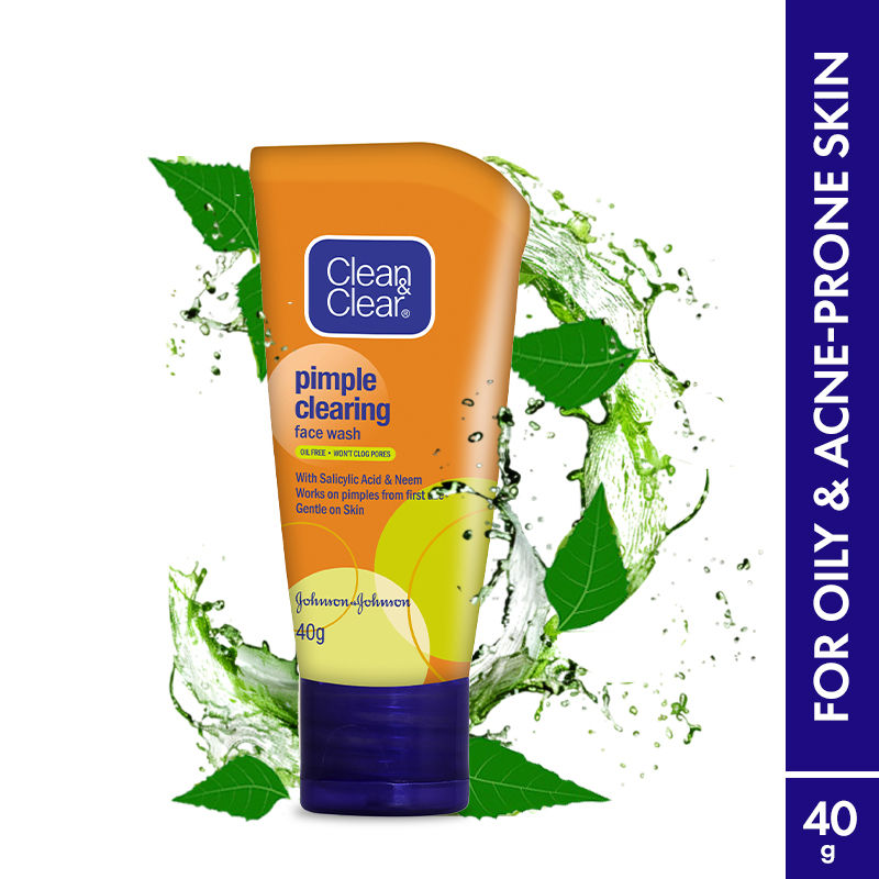 Clean & Clear Pimple Clearing Face Wash with Neem & Salicylic Acid for Oily and Acne-Prone Skin, 40g