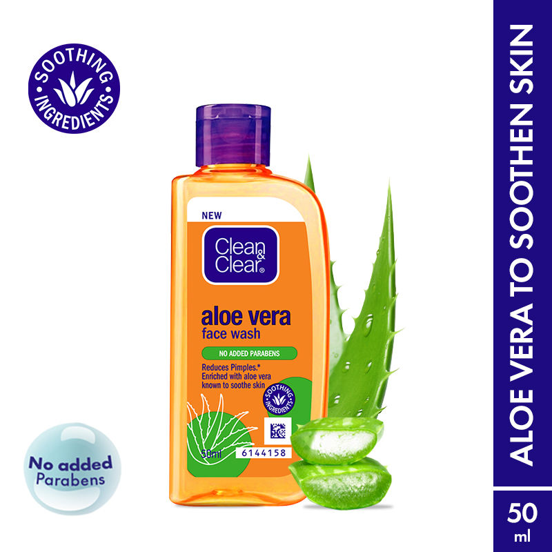 Clean & Clear Aloe Vera Face Wash - Gentle Hydrating Cleanser for Oily Skin & Reduces Acne In 7 Days, 50ml
