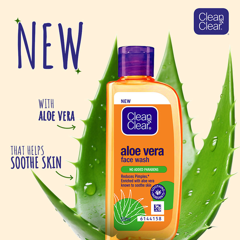 Clean & Clear Aloe Vera Face Wash - Gentle Hydrating Cleanser for Oily Skin & Reduces Acne In 7 Days, 50ml
