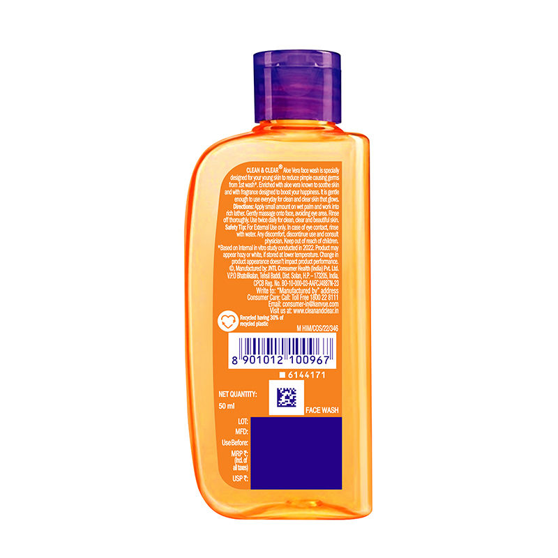 Clean & Clear Aloe Vera Face Wash - Gentle Hydrating Cleanser for Oily Skin & Reduces Acne In 7 Days, 50ml Buy at Indicrest Image 7