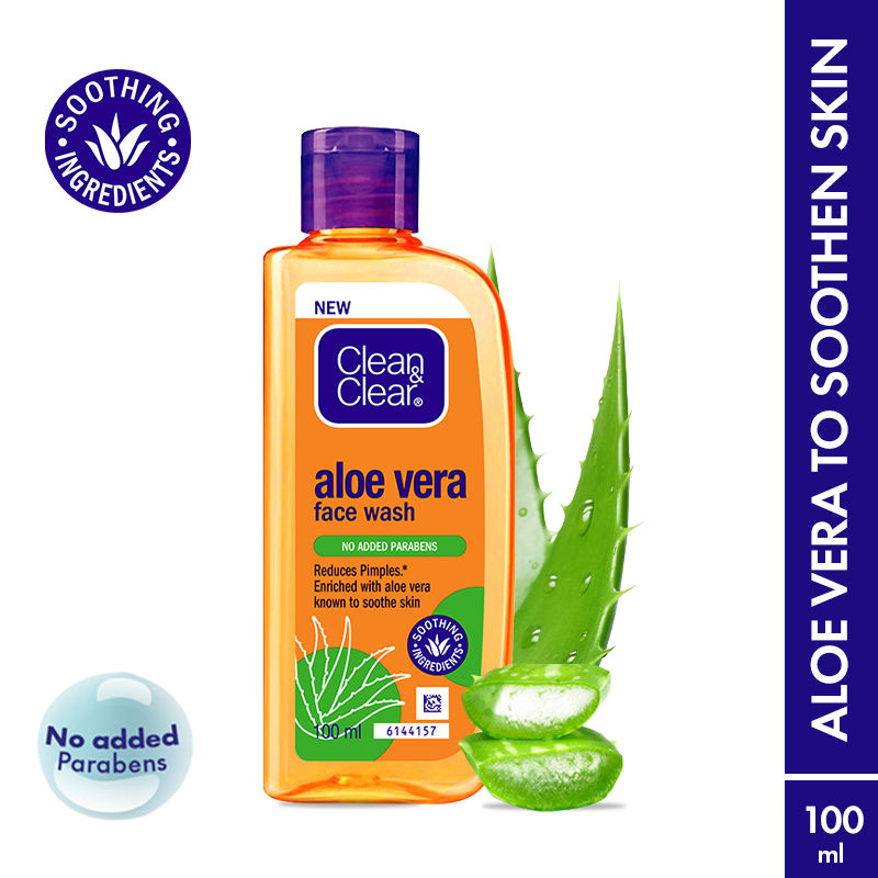 Clean & Clear Aloe Vera Face Wash - Gentle Hydrating Cleanser for Oily Skin & Reduces Acne In 7 Days, 100ml