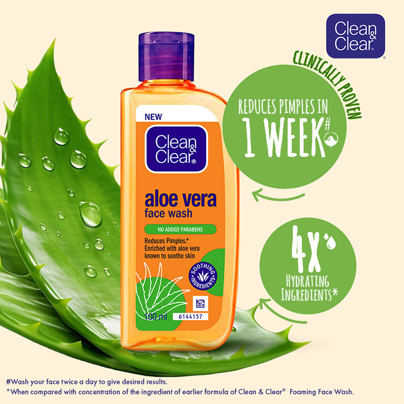 Clean & Clear Aloe Vera Face Wash - Gentle Hydrating Cleanser for Oily Skin & Reduces Acne In 7 Days, 100ml
