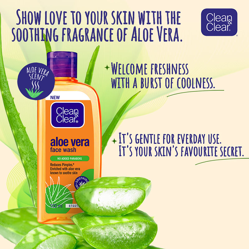 Clean & Clear Aloe Vera Face Wash - Gentle Hydrating Cleanser for Oily Skin & Reduces Acne In 7 Days, 100ml