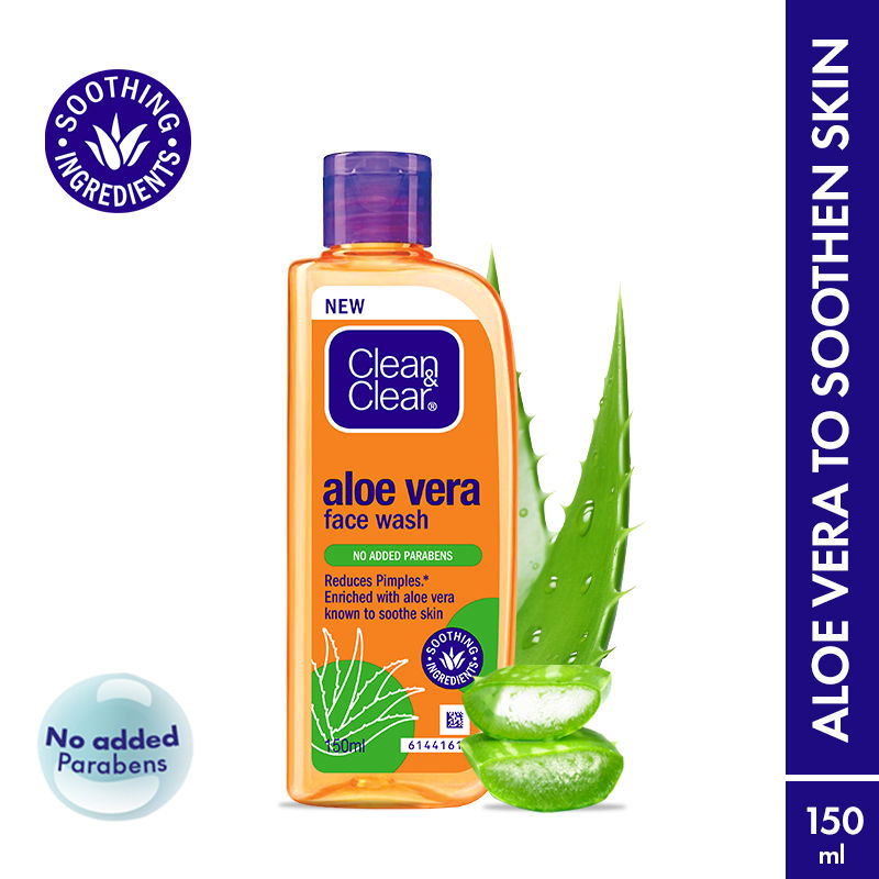 Clean & Clear Aloe Vera Face Wash - Gentle Hydrating Cleanser for Oily Skin & Reduces Acne In 7 Days, 150ml