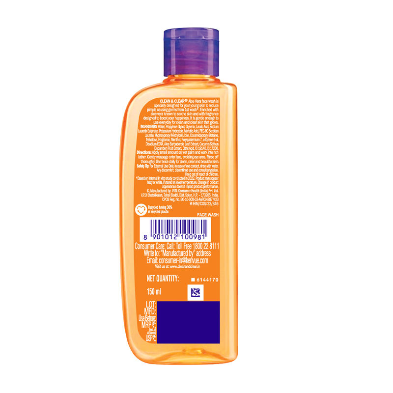 Clean & Clear Aloe Vera Face Wash - Gentle Hydrating Cleanser for Oily Skin & Reduces Acne In 7 Days, 150ml Buy at Indicrest Image 7
