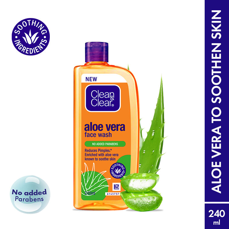 Clean & Clear Aloe Vera Face Wash - Gentle Hydrating Cleanser for Oily Skin & Reduces Acne In 7 Days, 240ml