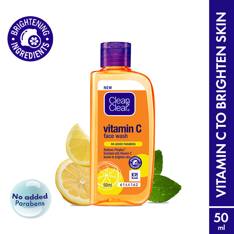 Clean & Clear Vitamin C Face Wash - Gentle Brightening & Hydrating Cleanser Reduces Acne In 7 Days, 50ml