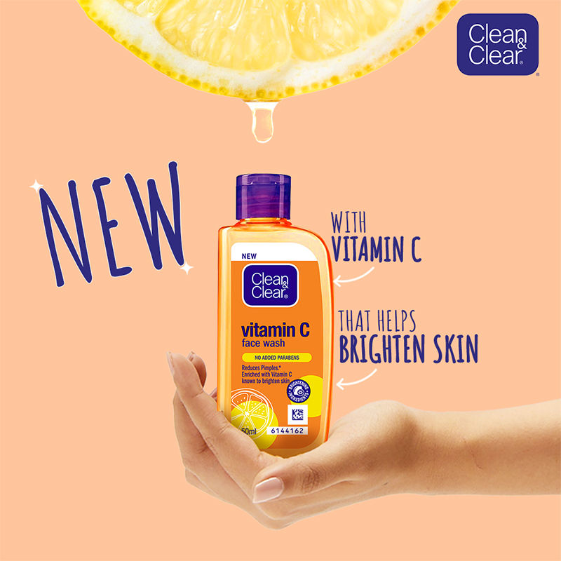 Clean & Clear Vitamin C Face Wash - Gentle Brightening & Hydrating Cleanser Reduces Acne In 7 Days, 50ml