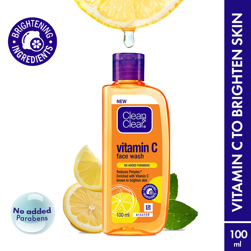 Clean & Clear Vitamin C Face Wash - Gentle Brightening & Hydrating Cleanser Reduces Acne In 7 Days, 100ml