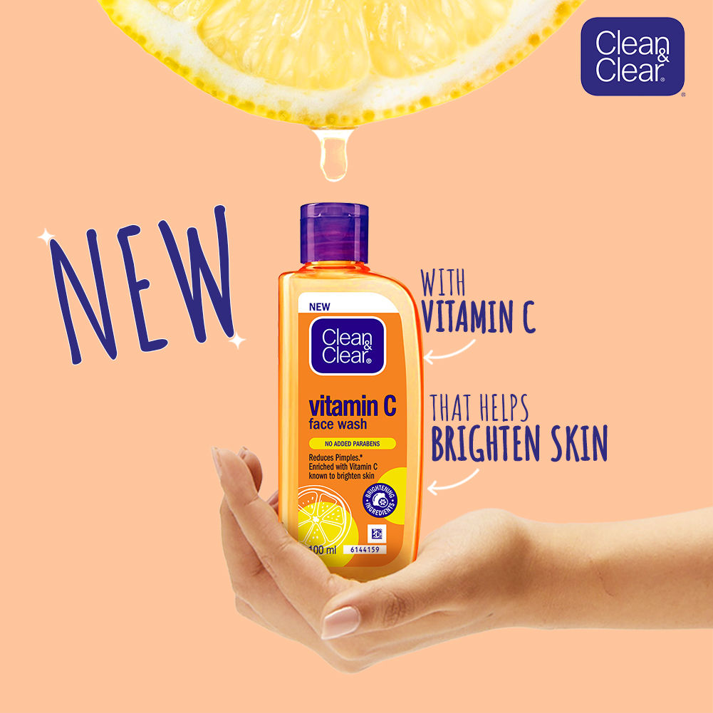 Clean & Clear Vitamin C Face Wash - Gentle Brightening & Hydrating Cleanser Reduces Acne In 7 Days, 100ml