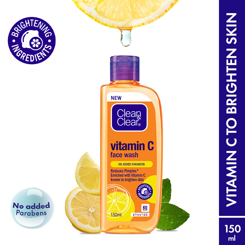 Clean & Clear Vitamin C Face Wash - Gentle Brightening & Hydrating Cleanser Reduces Acne In 7 Days, 150ml