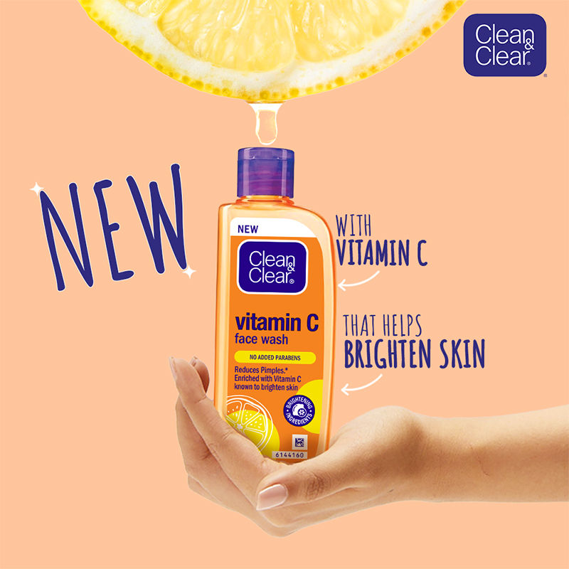 Clean & Clear Vitamin C Face Wash - Gentle Brightening & Hydrating Cleanser Reduces Acne In 7 Days, 150ml