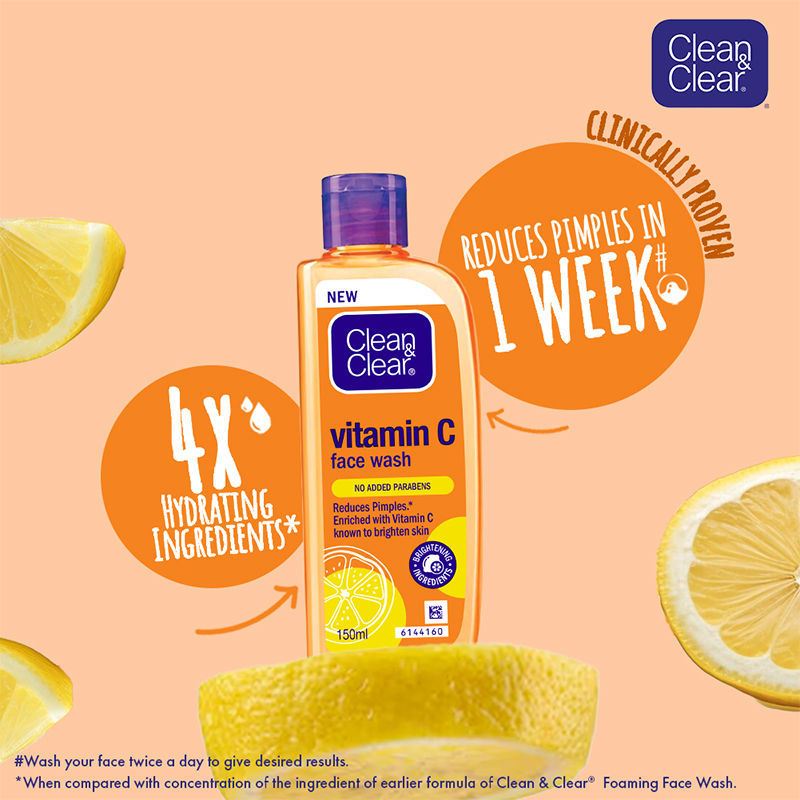 Clean & Clear Vitamin C Face Wash - Gentle Brightening & Hydrating Cleanser Reduces Acne In 7 Days, 150ml Buy at Indicrest Image 3