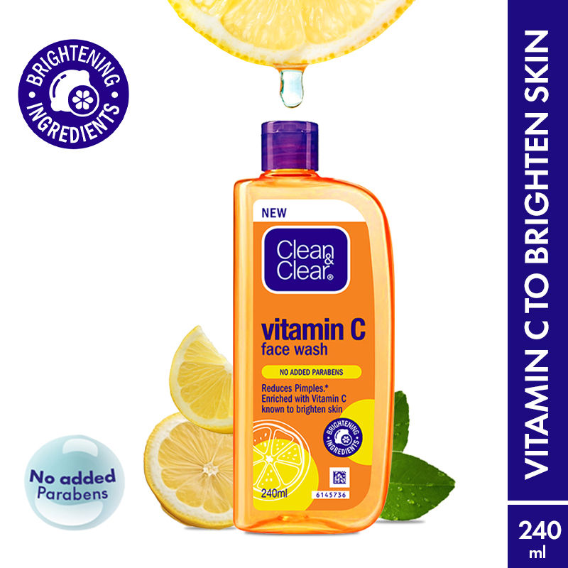 Clean & Clear Vitamin C Face Wash - Gentle Brightening & Hydrating Cleanser Reduces Acne In 7 Days, 240ml