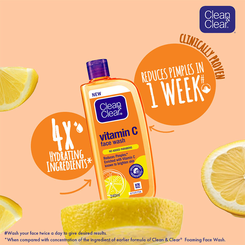 Clean & Clear Vitamin C Face Wash - Gentle Brightening & Hydrating Cleanser Reduces Acne In 7 Days, 240ml Buy at Indicrest Image 3