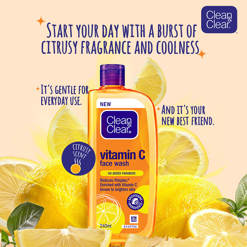 Clean & Clear Vitamin C Face Wash - Gentle Brightening & Hydrating Cleanser Reduces Acne In 7 Days, 240ml Buy at Indicrest Image 4