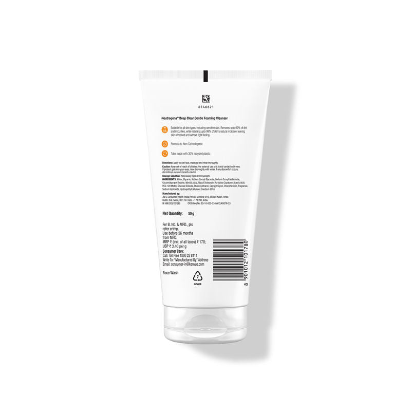 Neutrogena Deep Clean Gentle Foaming Cleanser - Moisturizing Face Wash for Normal to Sensitive Skin, 50g