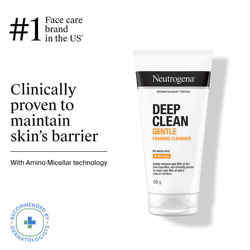 Neutrogena Deep Clean Gentle Foaming Cleanser - Moisturizing Face Wash for Normal to Sensitive Skin, 50g