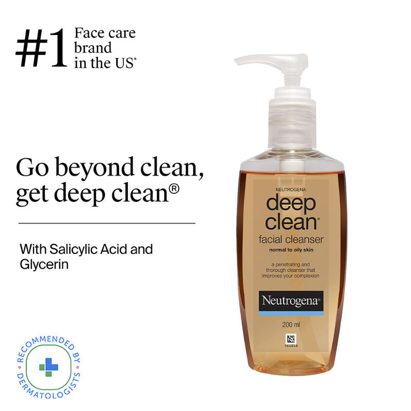 Neutrogena Deep Clean Facial Cleanser Face Wash for Normal to Oily Skin, 200ml